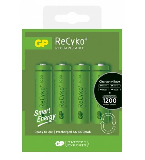 GP Batteries GPRHC102C044 Recyko+ AA Smart Energy 1000mAh Batteries Carded 4